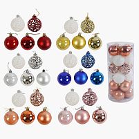 Новорічні прикраси C 67706 24 штуки, кульки, D = 6 см, у слюді, ВИДАЄТЬСЯ ТІЛЬКИ МІКС ВИДІВ
