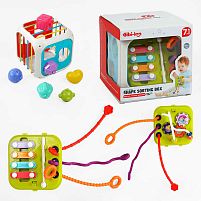 Логічний куб 688-74 7в1, 2 види, ксилофон, шнурочки, шестерні, пальчикова гра, сортер, в коробці
