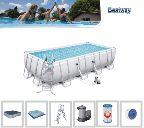 Каркасний басейн Bestway 56465 (122*274*549 см, об'єм:14812 л, картр.фільтр-насос 5678 л/год, дозатор хлору,драбина,тент,підстилка, серія: PowerSteel) фото 2