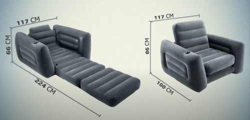 Надувне крісло-трансформер 2 в 1 Intex 66551 (66*117*224 см., з двома підстаканниками, навантаження до 100 кг) фото 4