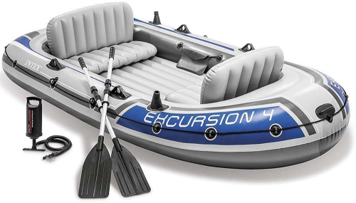 Човен надувний Intex 68324 «Excursion 4» (43*165*315 см, гребний, чотиримісний, трикамерний, весла ↔122 см, насос, надувне дно, до 500 кг) фото 2