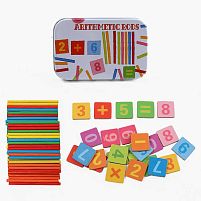 Математична магнітна гра C 73228 магнітні картки, цифри, дерев’яні палички, в боксі