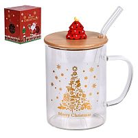 Чашка новорічна з бамбуковою кришкою та трубочкою "Christmas Magic" 450мл Stenson R100350