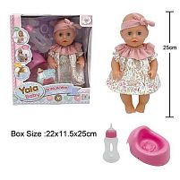 Пупс YL 2425 A-D п'є з пляшечки, ходить на горщик, заплющує очі, аксесуари, висота 25 см, в коробці