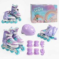 Ролики дитячі Best Roller 65009-7 S (розсувні, розмір 31-34, колеса: 4/Ø60 мм/PU, в один ряд, гальмо заднє, підсв., наколінники, налокітники, шолом)