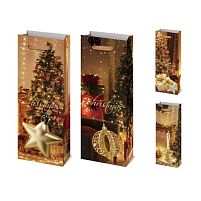 Пакет новорічний паперовий під пляшку "Merry Christmas" 12.8*8.4*36см Stenson R96598