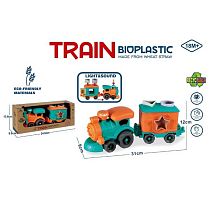 Потяг 933-801 AM локомотив, 1 вагон, підсвічування, звуки, на батарейках, геометричний сортер, біопластик, в коробці