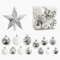 Новорічні прикраси C 67558 30 штук, кульки, зірочка-верхівка, у слюді