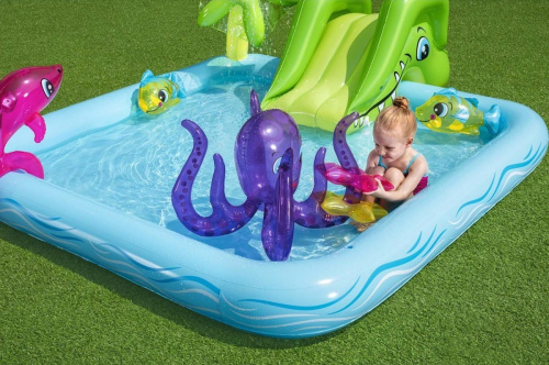 Дитячий надувний ігровий центр Bestway 53052 «Акваріум» (Водна гірка з басейном та іграшками, 86*206*239 см.) фото 15
