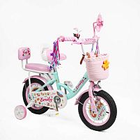 Велосипед дитячий двоколісний Corso ML-42589 «Emily» (колеса Ø12"/гума, рама: сталь, допоміжні колеса, гальмо ручне/ножне, кошик, 6 років)