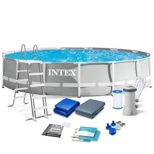 Каркасний басейн Intex 26724 (107*457 см., об'єм: 14614 л., картриджний фільтр-насос 3785 л/год, драбина, тент, підстилка, серія: Prism Frame) фото 2