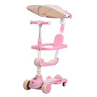 Самокат триколісний iTrike JR3-168-5-P (колеса: передні Ø4.33"/заднє Ø3,34"/PU, рама: пластик, сидіння, бампер, батьк. ручка, навіс, підсв., до 25 кг)