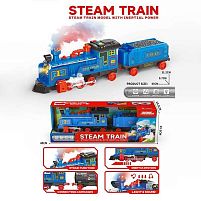 Потяг JP 588-89 B розмір 42х7,5х11,5 см, звуки, мелодії, підсвічування, парогенерація, інерція, локомотив і вагон, в коробці