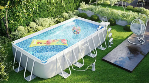 Каркасний басейн Intex 26792 (107*244*488 см., об'єм: 10874 л., картриджний фільтр-насос 3785 л/год, драбина, тент, підстилка, серія: Prism Frame) фото 11