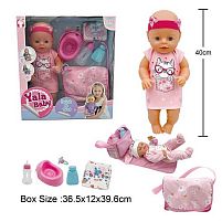 Пупс YL 2440 H-G заплющує очі, п’є з пляшки, ходить на горщик, аксесуари, висота 40 см, сумка, в коробці