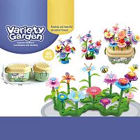 Конструктор B 6969-6 “Квітковий сад”, 98 елементів, 2 вазончики, звивиста зелена основа, квіти, листочки зі стеблами, в боксі