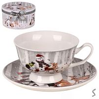 Чашка з блюдцем новорічна "Snowman's friends" 2пр/наб 180мл/14см Stenson R36271