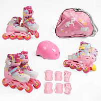 Ролики дитячі Best Roller 1650-1116 S (розсувні, розмір 31-34, колеса: 4/Ø65 мм/PU, в один ряд, гальмо заднє, підсв., наколінники, налокітники, шолом)