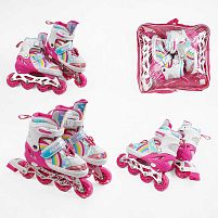 Ролики 44079-М розмір 34-38 колір РОЖЕВИЙ, колеса PU, d коліс – 6 см, устілка 21-24 см, підсвічування коліс, в сумці