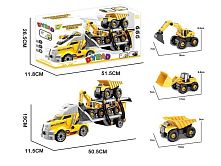 Трейлер MY 4104 “Спецтехніка”, звук, підсвічування, 3 будівельні машинки, конструктор, викрутка, в коробці