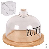 Маслянка бамбук зі скляною кришкою 12*15см Stenson R34368