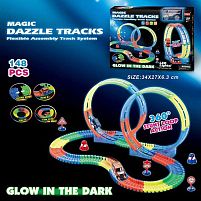 Трек 123 148 деталей, машинка на батарейках, підсвічування, неоновий трек, в коробці