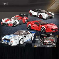 Конструктор С 0329 ЦІНА ЗА 4 ШТУКИ В БЛОЦІ, “Автомобіль”, 261-329 елементів, гумові шини, в коробці