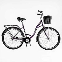Велосипед міський Corso «FORTUNA» 28`` FR-28077 + КОШИК ТЕМНО-ФІОЛЕТОВИЙ, одношвидкісний, сталева рама 20``, корзина, багажник
