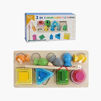 Логічна гра C 68834 2 в 1, дерев'яна, магнітна риболовля, сортування фігурок, ігрова платформа, рибки, вудка, геометричні фігури, в коробці