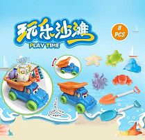 Пісочний набір 666-162 TX машина-самоскид, розмір: 25х13х14 см, 5 формочок, 2 великі лопатки, в сітці