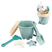 Набір для гри з піском 1560 "Technok Toys", відерко, лопата, граблі, сито з отворами для інструментів, 2 формочки, в сітці