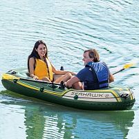 Човен надувний Intex 68347 «Seahawk 2 Set» (37*114*236 см, гребний, двомісний, трикамерний, весла ↔122 см, насос, надувне дно, до 240 кг)