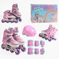 Ролики дитячі Best Roller 70119-6 S (розсувні, розмір 31-34, колеса: 4/Ø60 мм/PU, в один ряд, гальмо заднє, підсв., наколінники, налокітники, шолом)
