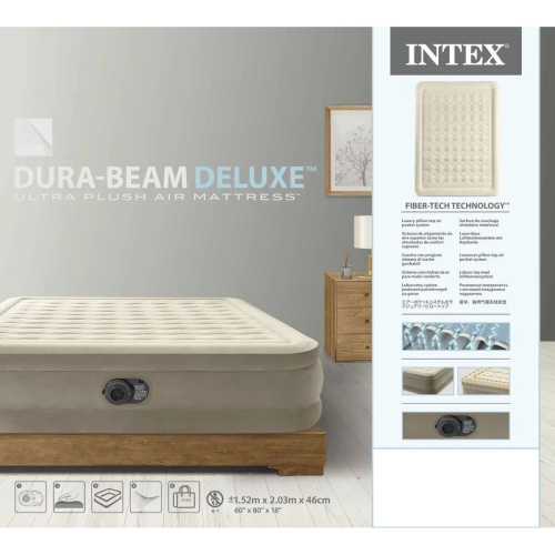 Надувне ліжко Intex 64428 (двоспальне, 46*152*203 см., вбудований електронасос 220V, навантаження до 300 кг.) фото 5