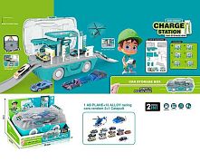 Трек 2814 2 металопластикові машинки, гелікоптер, запускач, в коробці