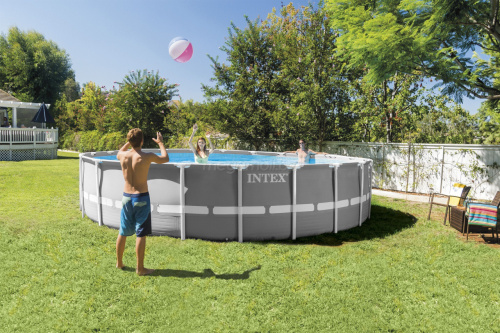 Каркасний басейн Intex 26724 (107*457 см., об'єм: 14614 л., картриджний фільтр-насос 3785 л/год, драбина, тент, підстилка, серія: Prism Frame) фото 14