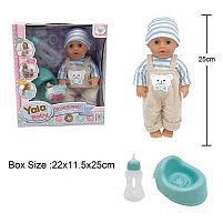 Пупс YL 2425 A-L п'є з пляшечки, ходить на горщик, заплющує очі, аксесуари, висота 25 см, в коробці