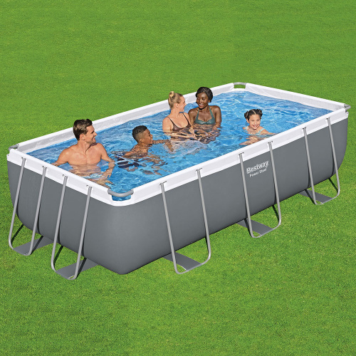 Каркасний басейн Bestway 56442 (100*201*404 см., об'єм: 6478 л., пісочний фільтр-насос 3028 л/год, дозатор хлору, драбина, серія: Power Steel)