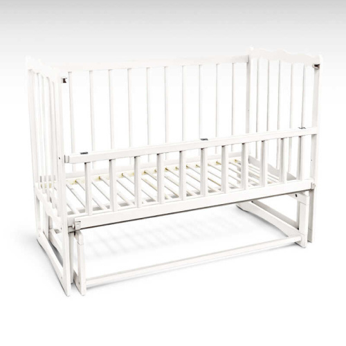 Ліжечко дерев`яне маятник - відкидний бортик "Сон" С-137469 вільха - колір білий