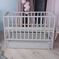 Ліжечко дитяче "Анастасія" шарнір-підшипник з відкидною боковиною+шухляда, бук (сірий)