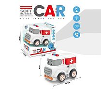 Машинка музична CC 115 “Швидка допомога”, підсвічування, звук транспорту, мелодія, інерція, гумовий корпус та колеса, довжина 13 см, в коробці