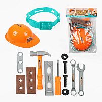 Набір інструментів 128-5 каска, молоток, пояс, гайковий та накидний ключі, 2 гвинти, 2 з’єднувальні пластини, в пакеті