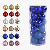 Новорічні прикраси C 67712 6 видів, кульки, 24 штуки, D = 7 см, в слюді, ВИДАЄТЬСЯ ТІЛЬКИ МІКС ВИДІВ