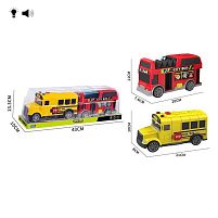 Набір спецтехніки HH 3020 2 автобуси, підсвічування, звук, інерція, рухомі елементи, в слюді