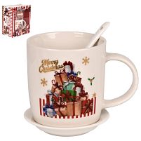 Чашка новорічна з кришкою та ложкою "Merry Christmas" 380мл Stenson R34131