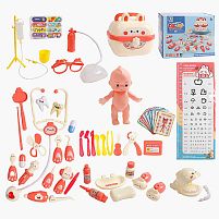 Набір лікаря 768 L пупсик, стетоскоп, звук серцебиття, підсвічування, термометр, ліхтарик, молоточок, медичне приладдя, інструменти для огляду,