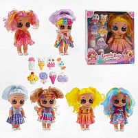 Лялька 213 A 6 видів, висота 22 см, підсвічування, весела пісенька, гумова голова і кінцівки, знімний одяг, знімне взуття, аксесуари, в коробц