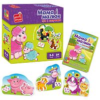 Розвиваюча гра з липучками "Мама і малюк " - VT 2100-14 укр. "Vladi Toys", поля для гри, картонні деталі, липучки, в коробці