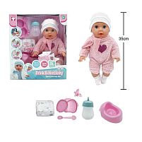 Пупс YL 2535 A-A висота: 35 см, на батарейках, звуки, сенсорні датчики, п’є, “ходить” на горщик, заплющує очі, підгузок, пляшечка, пустушка, горщ
