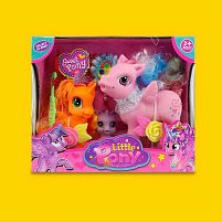 Набір поні 907-5 3 гумові фігурки, люстерко, гребінець, резинка для волосся, 2 заколки, в коробці